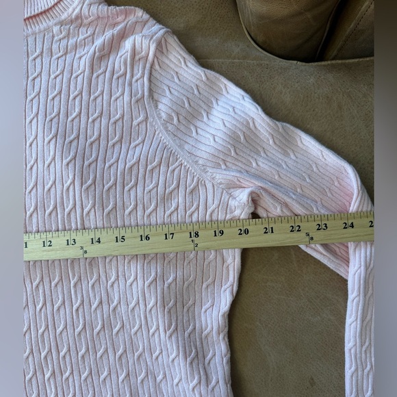 Talbots Women's 100% Pima Cotton Cable Knit Turtleneck Sweater Light Pink XL - Picture 4 of 7